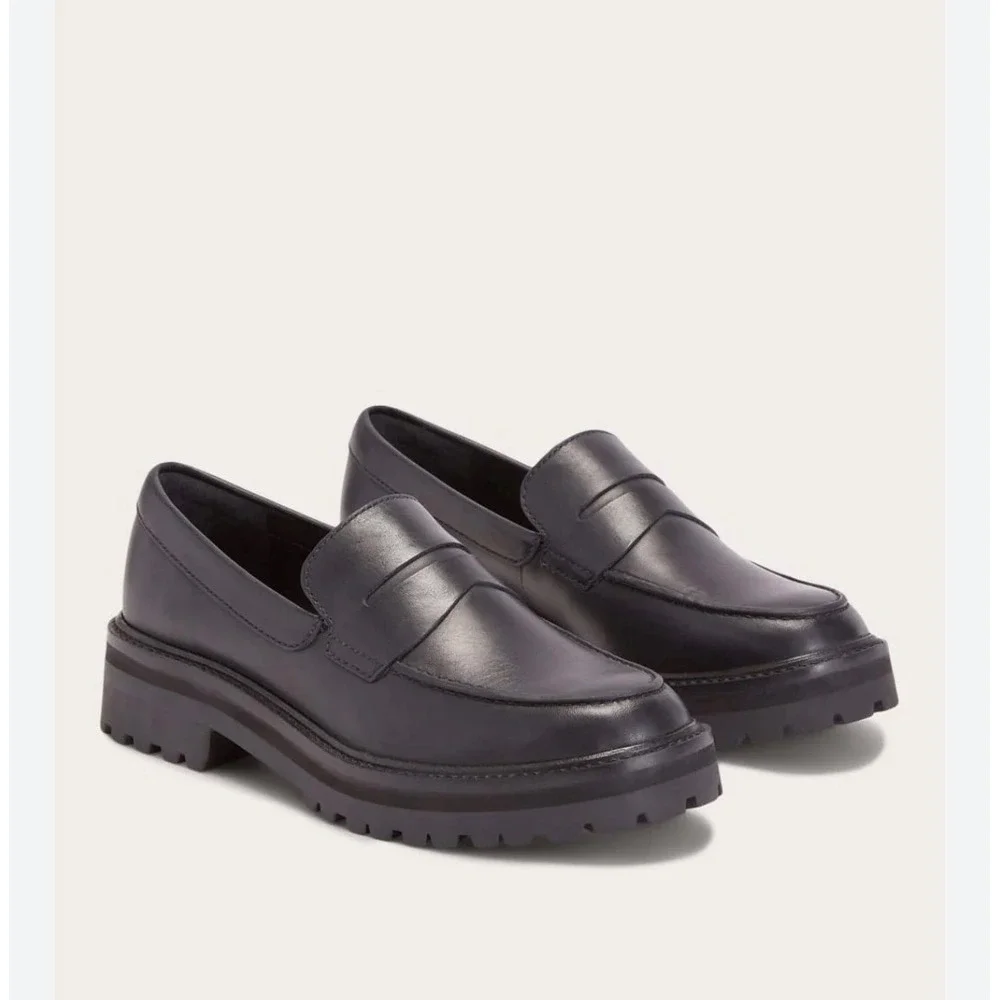 Everlane Black Leather Lug Loafer Chunky Penny Slip On Shoes Womens Size 6.5‎
